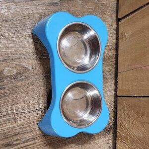 Blue Double Pet Bowl Stand